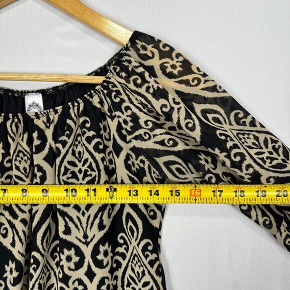 2B Together Sheer Bell Sleeve Tunic Dress Black Tan Women Size Small Long Sleeve - Picture 9 of 11